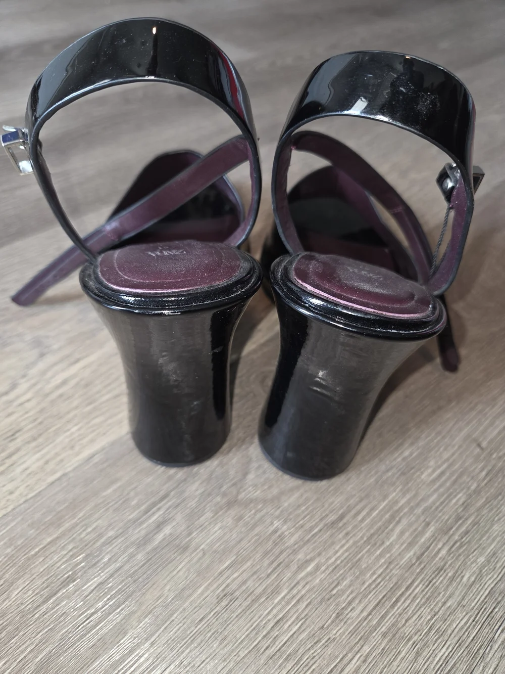 Zara Black Faux Patent Leather Wedge Sandals